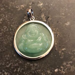 Jade buda pendant with sterling silver